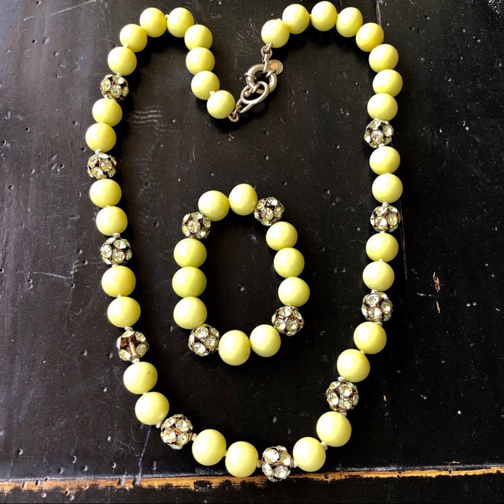 Vintage J.Crew Yellow Beads Crystals Necklace Bracelet Set